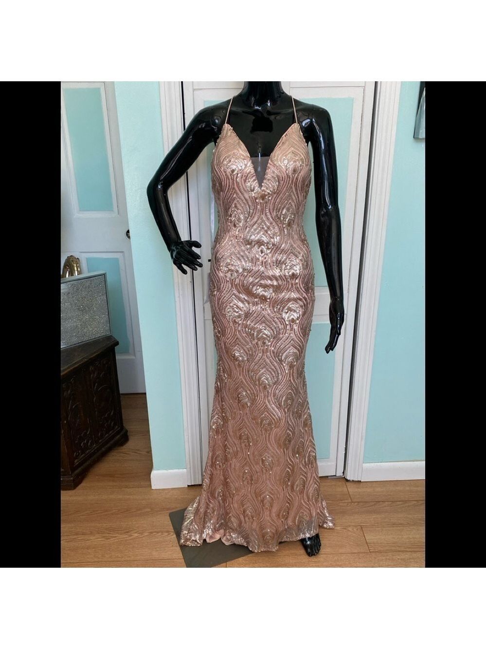 Size 4 Rose Gold Fitted Sequin Prom Dress Madison James 18-624